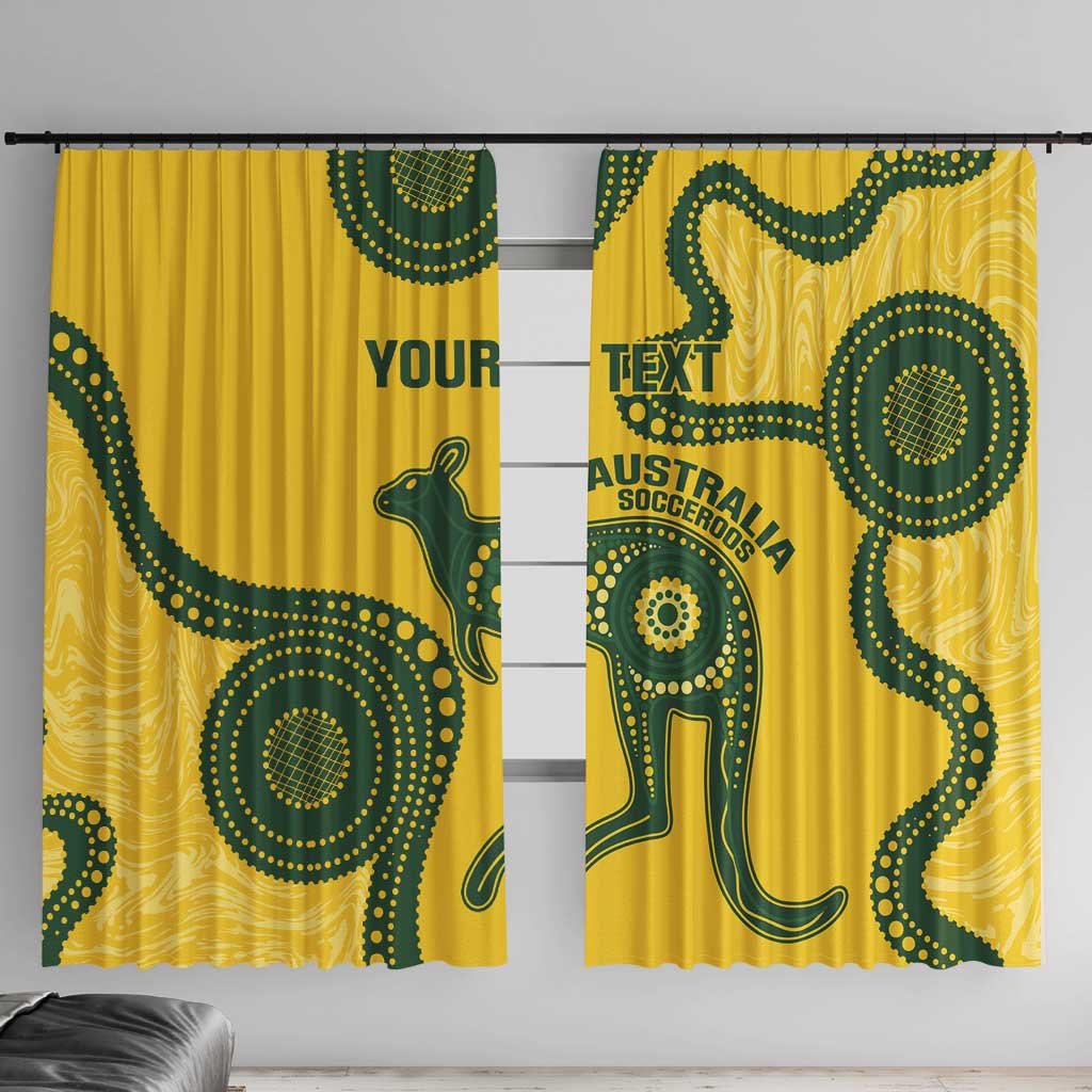 Custom Australia Soccer Window Curtain Go Socceroos Kangaroo With Indigenous Art