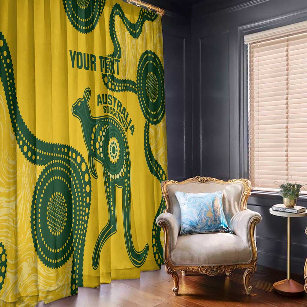 Custom Australia Soccer Window Curtain Go Socceroos Kangaroo With Indigenous Art