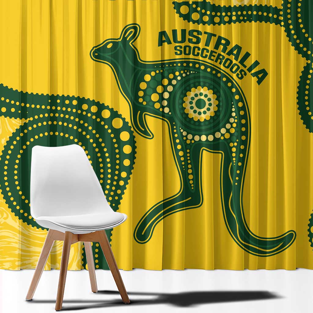 Custom Australia Soccer Window Curtain Go Socceroos Kangaroo With Indigenous Art