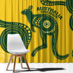 Custom Australia Soccer Window Curtain Go Socceroos Kangaroo With Indigenous Art