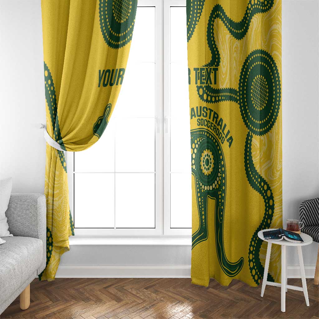 Custom Australia Soccer Window Curtain Go Socceroos Kangaroo With Indigenous Art