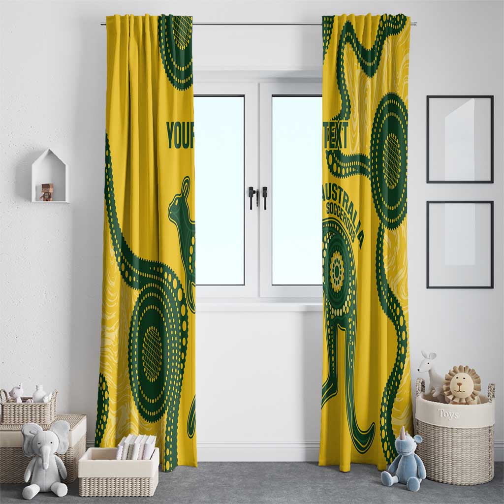 Custom Australia Soccer Window Curtain Go Socceroos Kangaroo With Indigenous Art