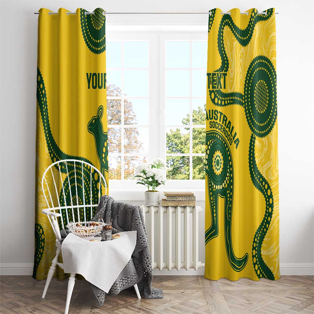 Custom Australia Soccer Window Curtain Go Socceroos Kangaroo With Indigenous Art