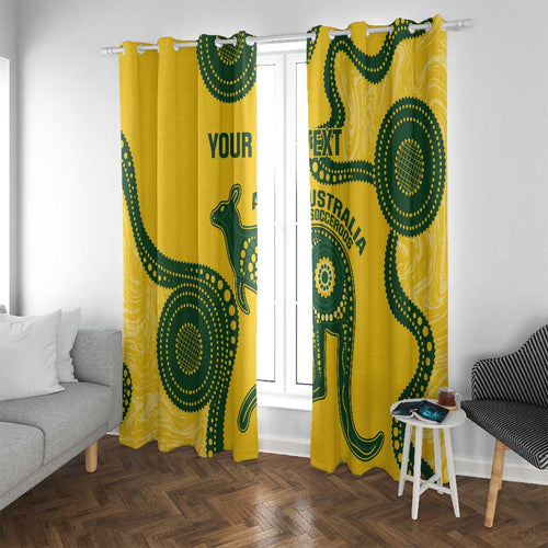 Custom Australia Soccer Window Curtain Go Socceroos Kangaroo With Indigenous Art
