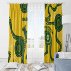 Custom Australia Soccer Window Curtain Go Socceroos Kangaroo With Indigenous Art