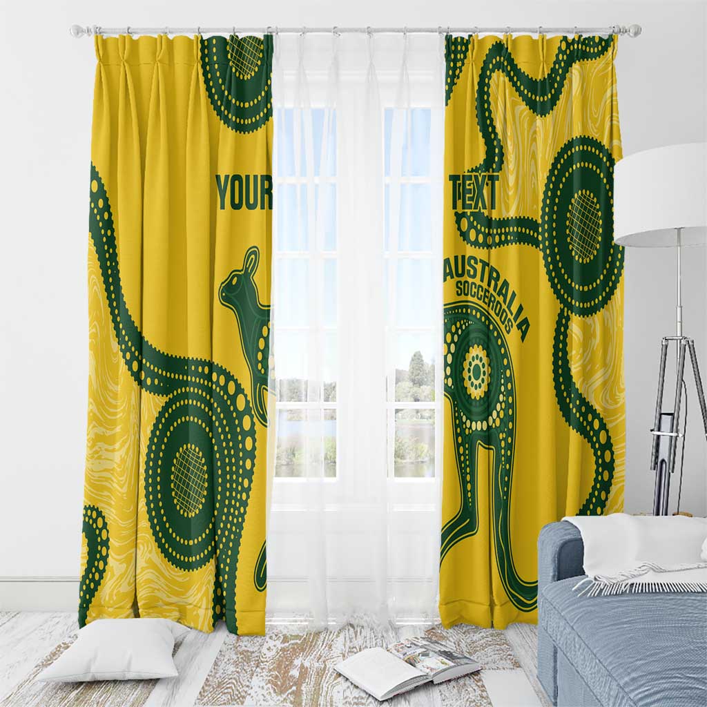 Custom Australia Soccer Window Curtain Go Socceroos Kangaroo With Indigenous Art