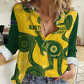 Custom Australia Soccer Women Casual Shirt Go Socceroos Kangaroo With Indigenous Art