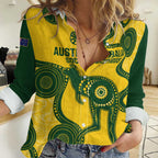 Custom Australia Soccer Women Casual Shirt Go Socceroos Kangaroo With Indigenous Art