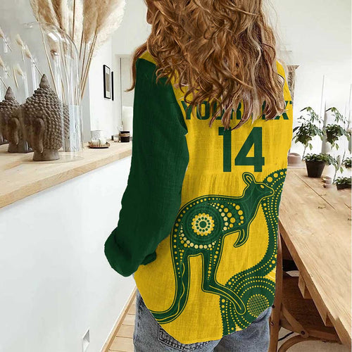 Custom Australia Soccer Women Casual Shirt Go Socceroos Kangaroo With Indigenous Art