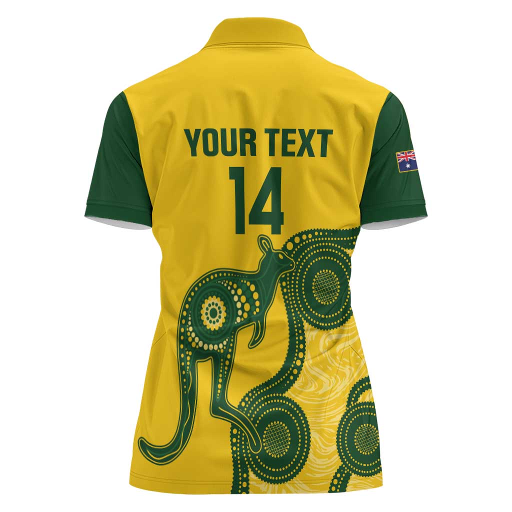 Custom Australia Soccer Women Polo Shirt Go Socceroos Kangaroo With Indigenous Art
