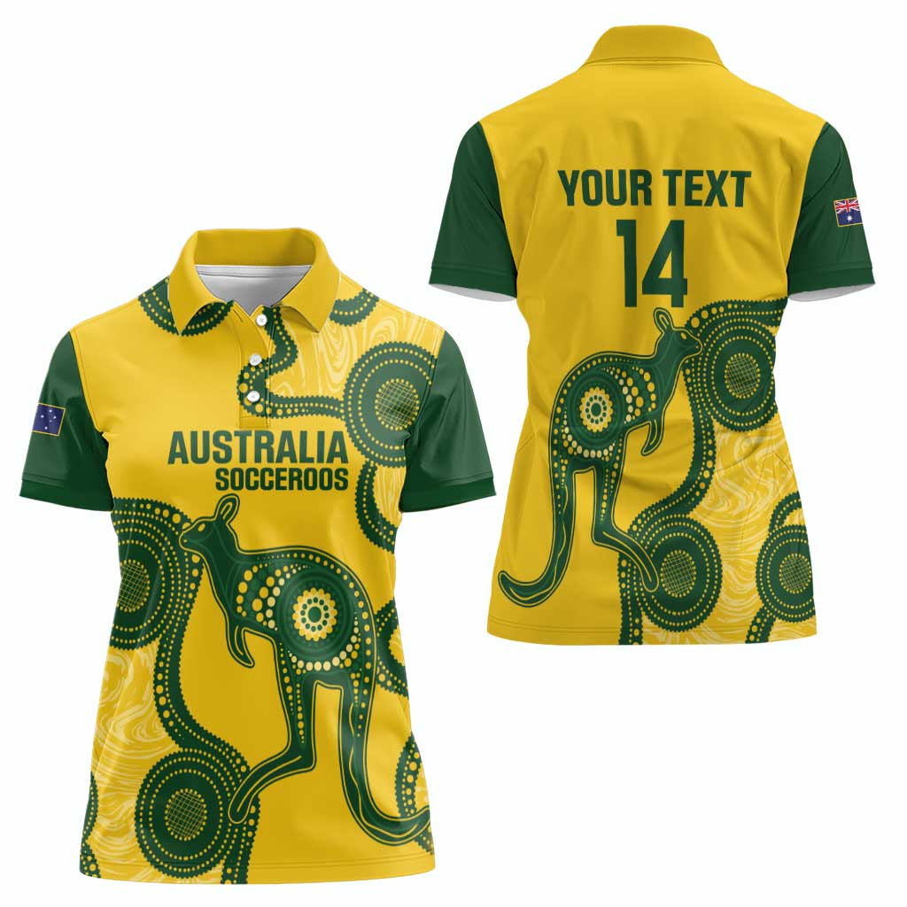 Custom Australia Soccer Women Polo Shirt Go Socceroos Kangaroo With Indigenous Art