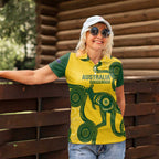 Custom Australia Soccer Women Polo Shirt Go Socceroos Kangaroo With Indigenous Art