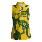 Custom Australia Soccer Women Sleeveless Polo Shirt Go Socceroos Kangaroo With Indigenous Art
