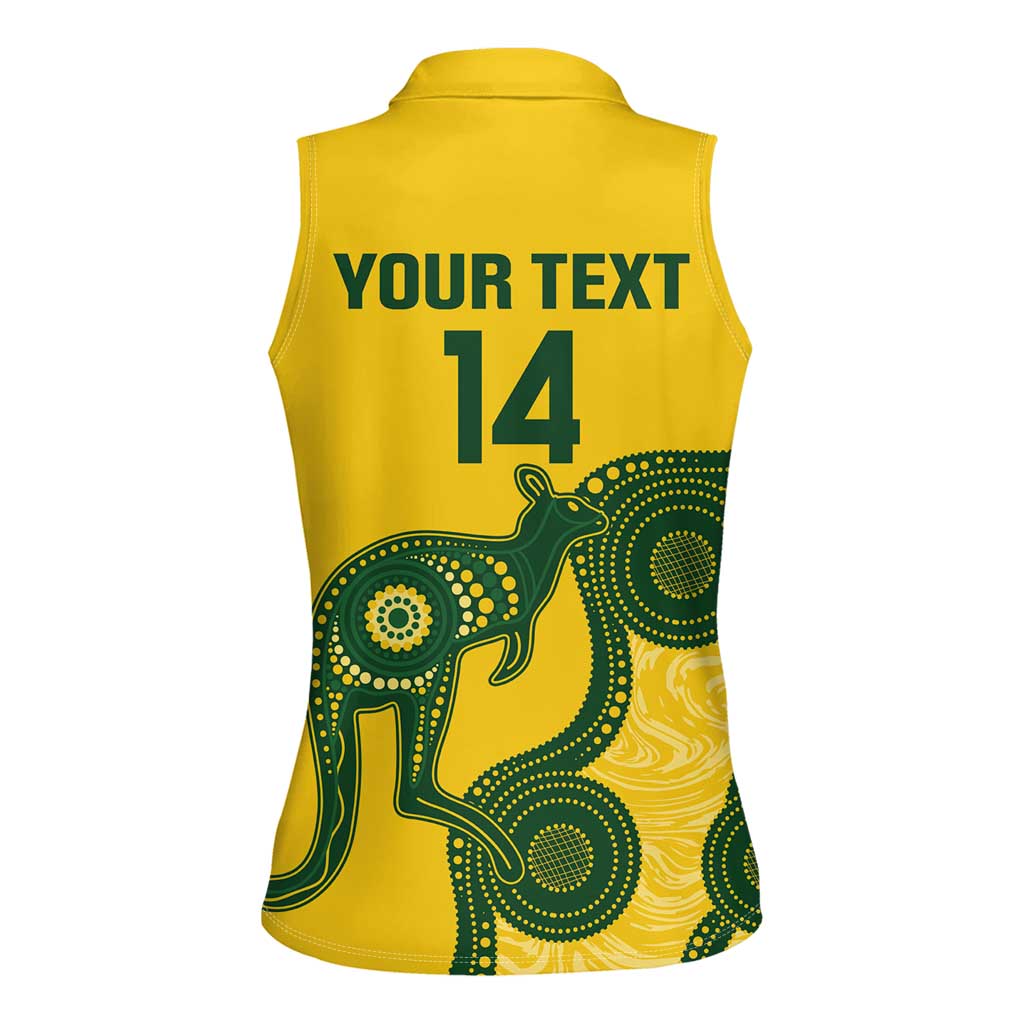 Custom Australia Soccer Women Sleeveless Polo Shirt Go Socceroos Kangaroo With Indigenous Art