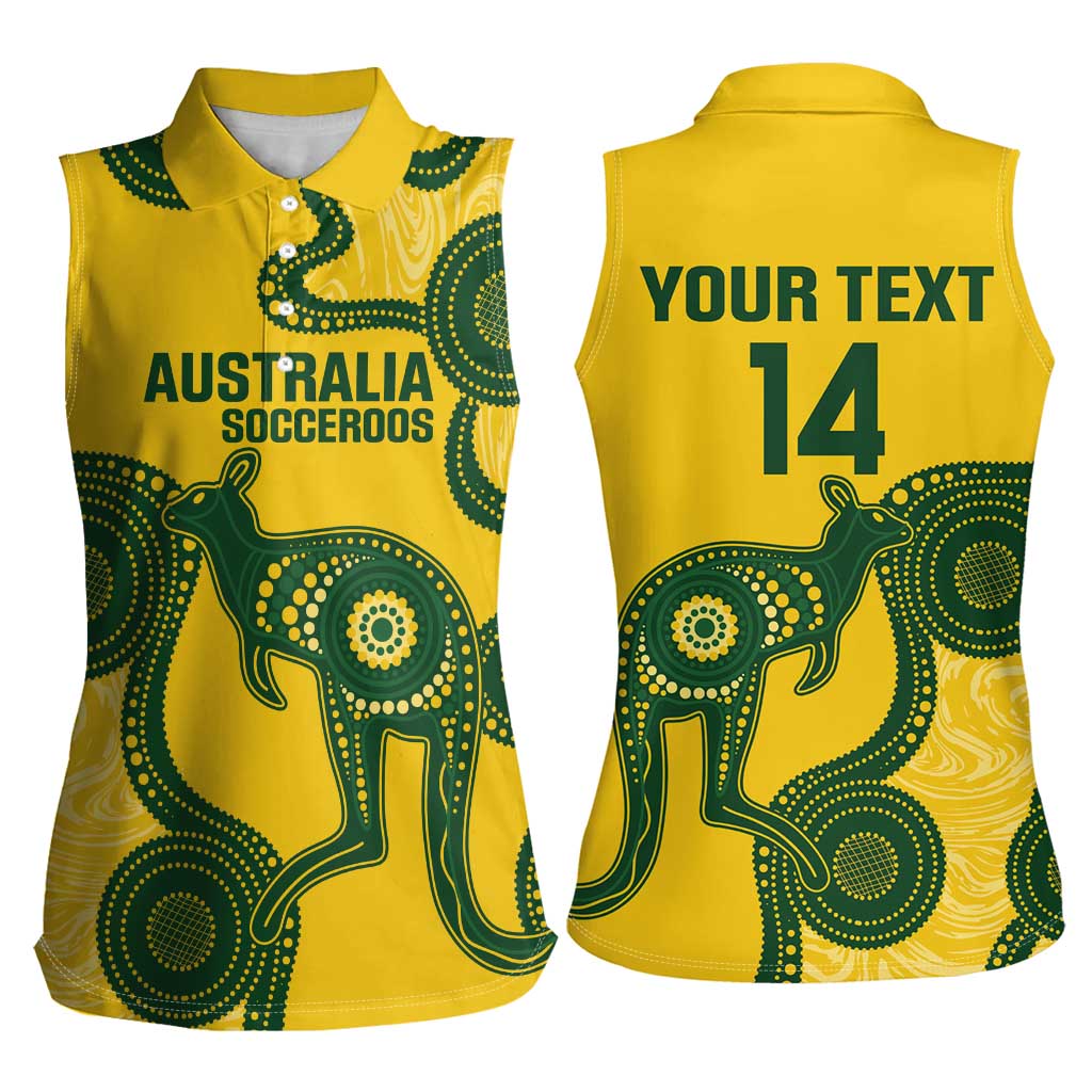Custom Australia Soccer Women Sleeveless Polo Shirt Go Socceroos Kangaroo With Indigenous Art
