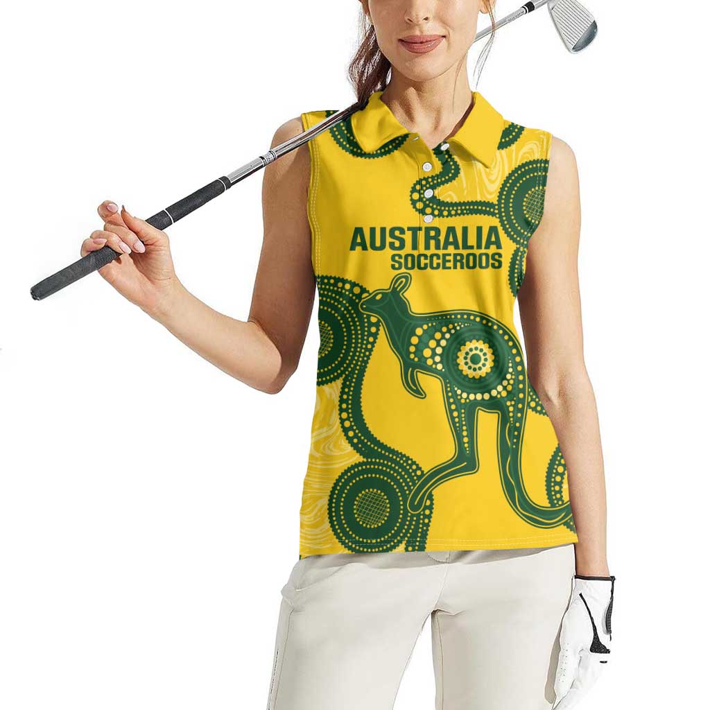 Custom Australia Soccer Women Sleeveless Polo Shirt Go Socceroos Kangaroo With Indigenous Art