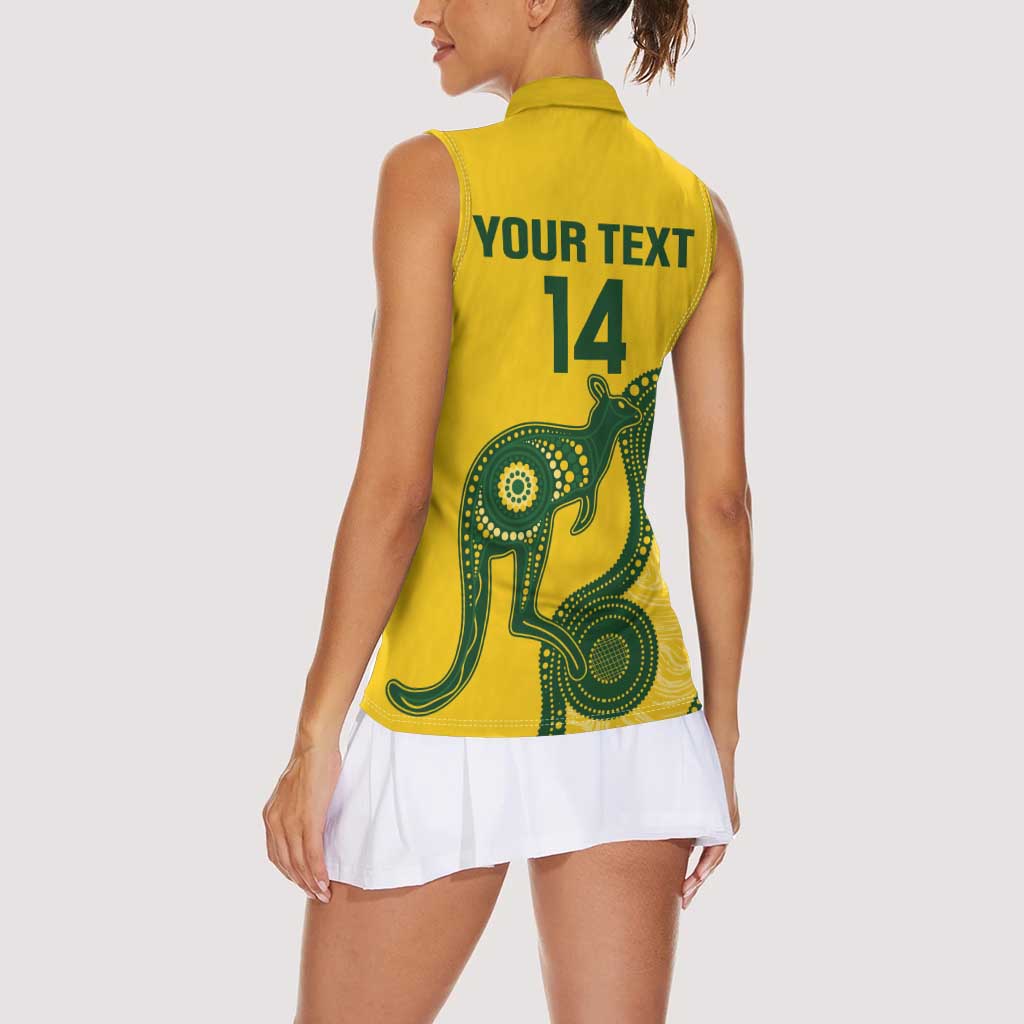 Custom Australia Soccer Women Sleeveless Polo Shirt Go Socceroos Kangaroo With Indigenous Art