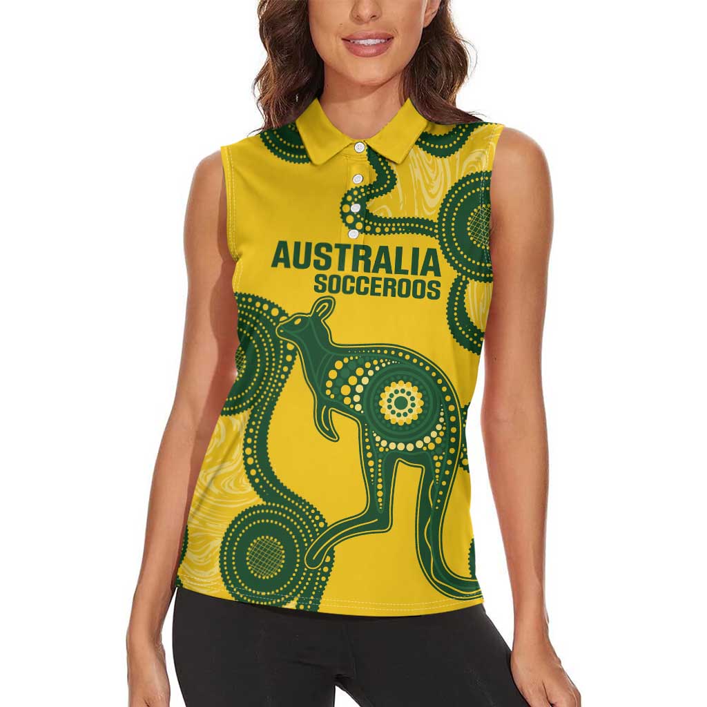 Custom Australia Soccer Women Sleeveless Polo Shirt Go Socceroos Kangaroo With Indigenous Art