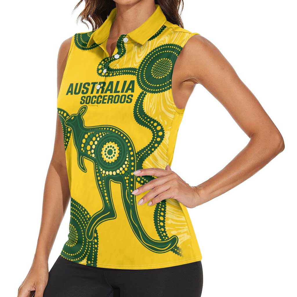 Custom Australia Soccer Women Sleeveless Polo Shirt Go Socceroos Kangaroo With Indigenous Art