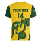 Custom Australia Soccer Women V-Neck T-Shirt Go Socceroos Kangaroo With Indigenous Art