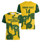 Custom Australia Soccer Women V-Neck T-Shirt Go Socceroos Kangaroo With Indigenous Art