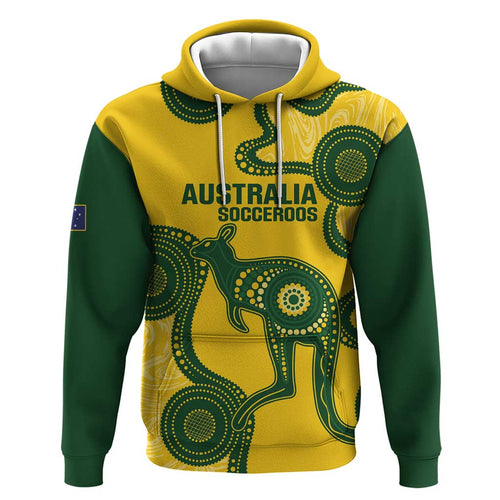 Custom Australia Soccer Zip Hoodie Go Socceroos Kangaroo With Indigenous Art