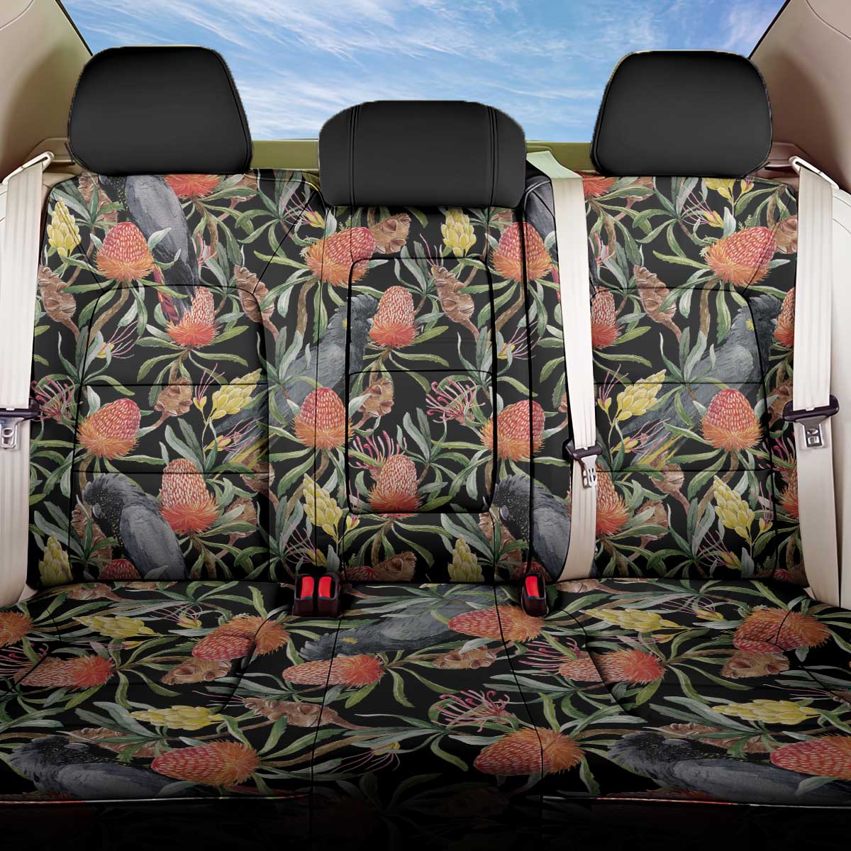 Australia Black Cockatoo And Banksia Flowers Back Car Seat Cover