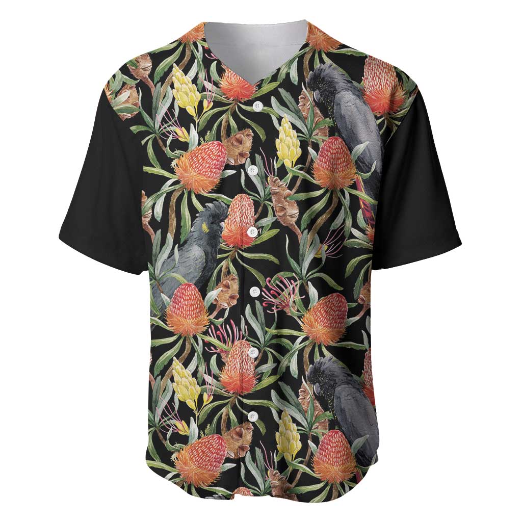 Australia Black Cockatoo And Banksia Flowers Baseball Jersey