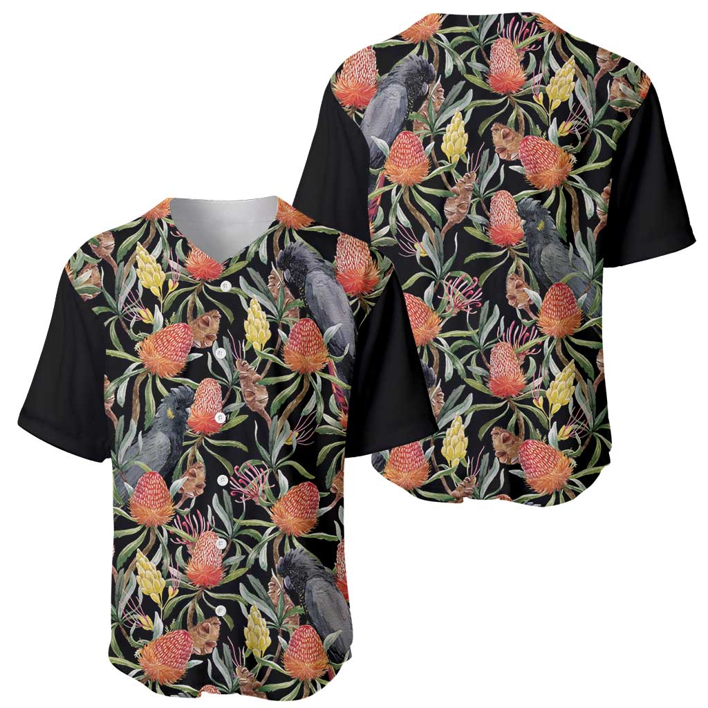Australia Black Cockatoo And Banksia Flowers Baseball Jersey