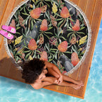 Australia Black Cockatoo And Banksia Flowers Beach Blanket