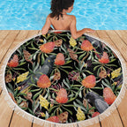 Australia Black Cockatoo And Banksia Flowers Beach Blanket