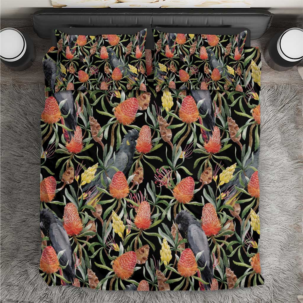 Australia Black Cockatoo And Banksia Flowers Bedding Set