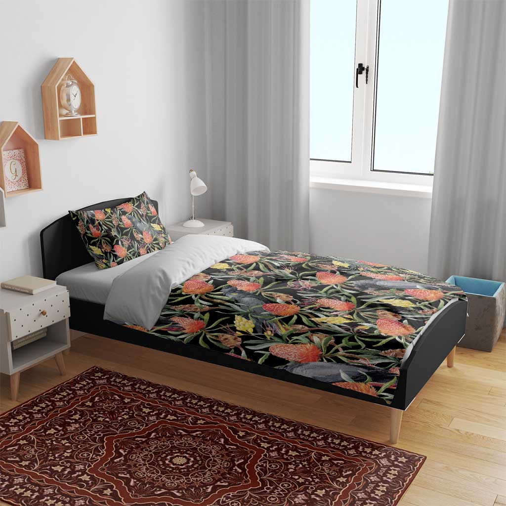 Australia Black Cockatoo And Banksia Flowers Bedding Set