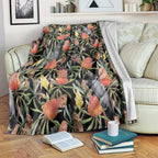 Australia Black Cockatoo And Banksia Flowers Blanket