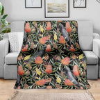 Australia Black Cockatoo And Banksia Flowers Blanket