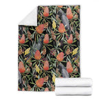 Australia Black Cockatoo And Banksia Flowers Blanket