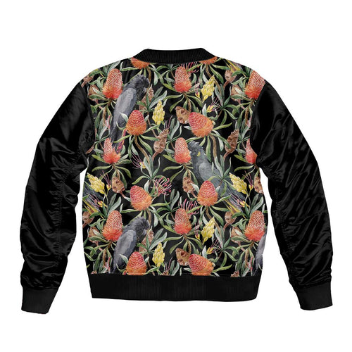 Australia Black Cockatoo And Banksia Flowers Bomber Jacket