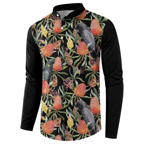 Australia Black Cockatoo And Banksia Flowers Button Sweatshirt