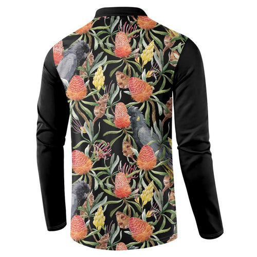 Australia Black Cockatoo And Banksia Flowers Button Sweatshirt