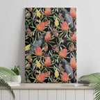 Australia Black Cockatoo And Banksia Flowers Canvas Wall Art