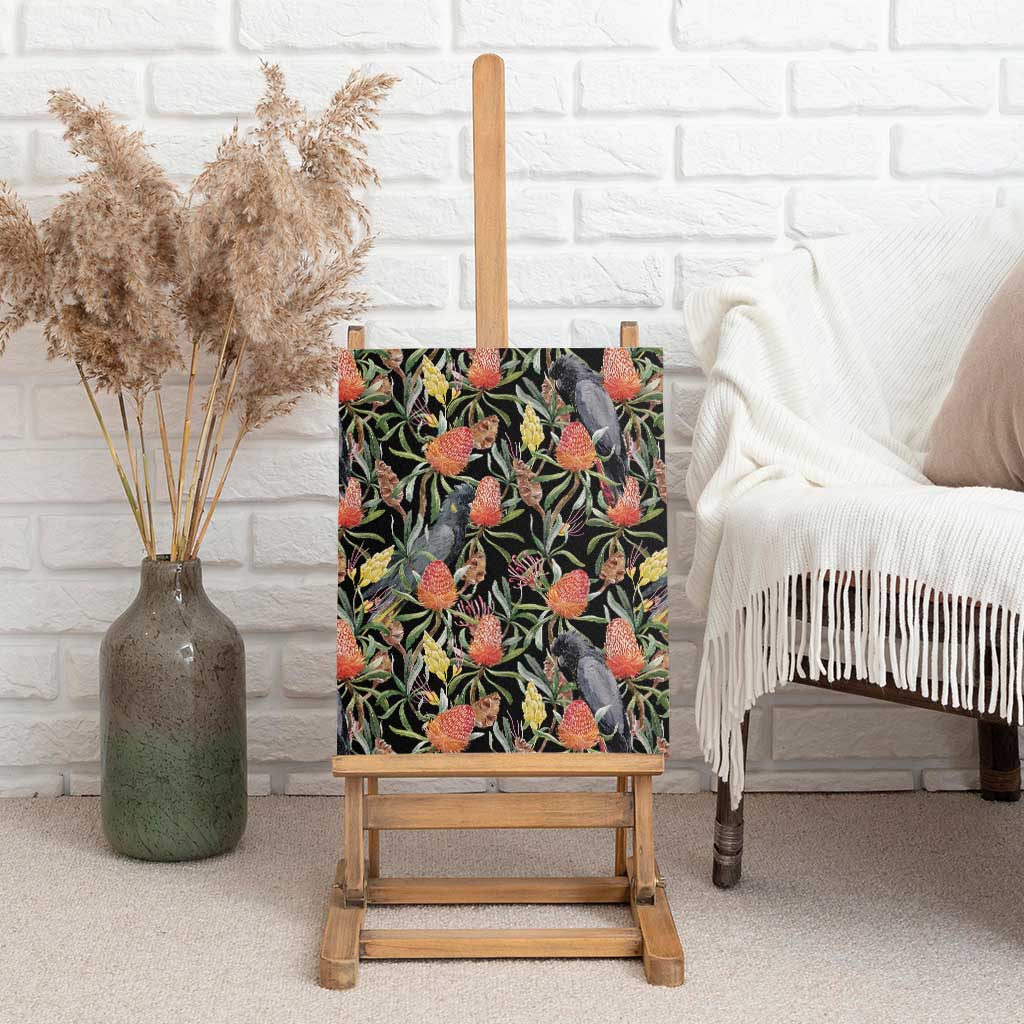 Australia Black Cockatoo And Banksia Flowers Canvas Wall Art