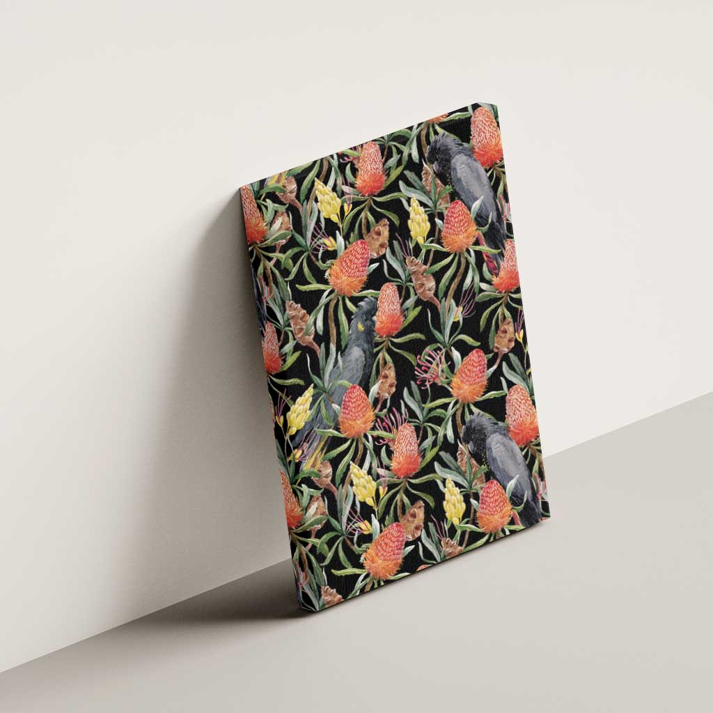 Australia Black Cockatoo And Banksia Flowers Canvas Wall Art