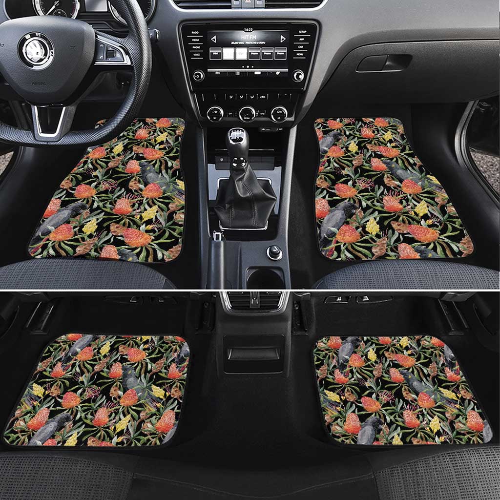 Australia Black Cockatoo And Banksia Flowers Car Mats