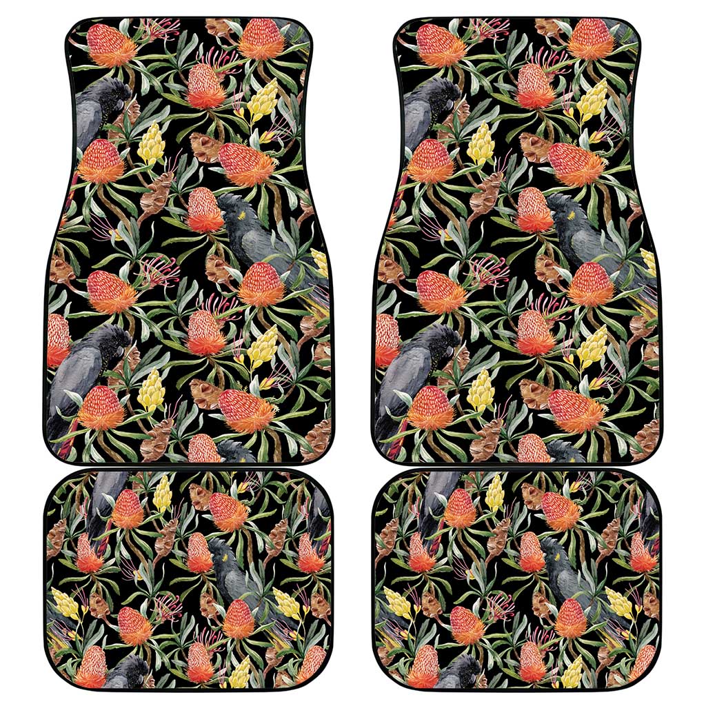 Australia Black Cockatoo And Banksia Flowers Car Mats