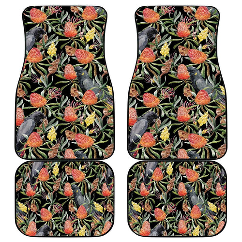Australia Black Cockatoo And Banksia Flowers Car Mats