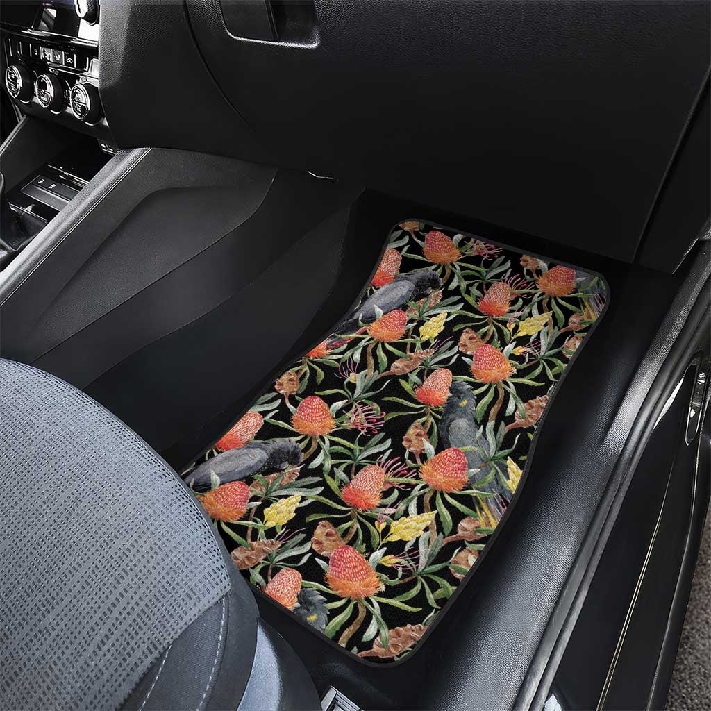 Australia Black Cockatoo And Banksia Flowers Car Mats