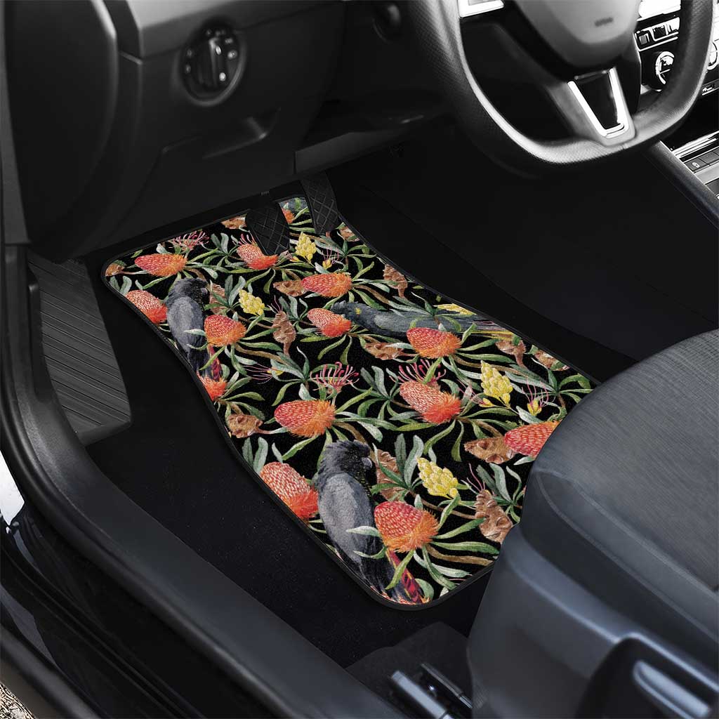 Australia Black Cockatoo And Banksia Flowers Car Mats
