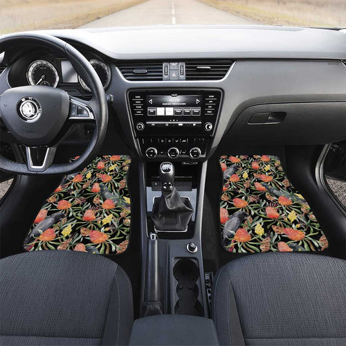 Australia Black Cockatoo And Banksia Flowers Car Mats
