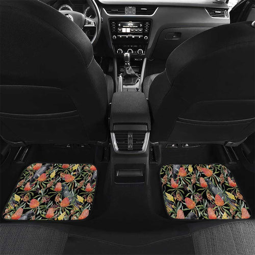 Australia Black Cockatoo And Banksia Flowers Car Mats