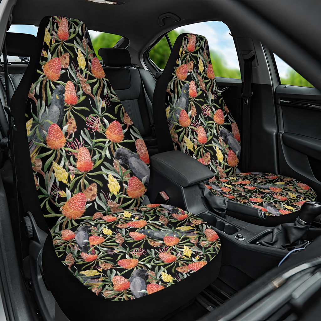Australia Black Cockatoo And Banksia Flowers Car Seat Cover
